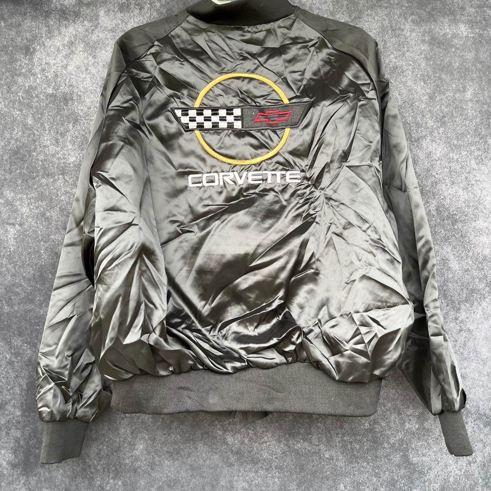 Vintage Hilton 92 Corvette Bomber Jacket Mens Large Black Satin Racing Made USA - Picture 6 of 8